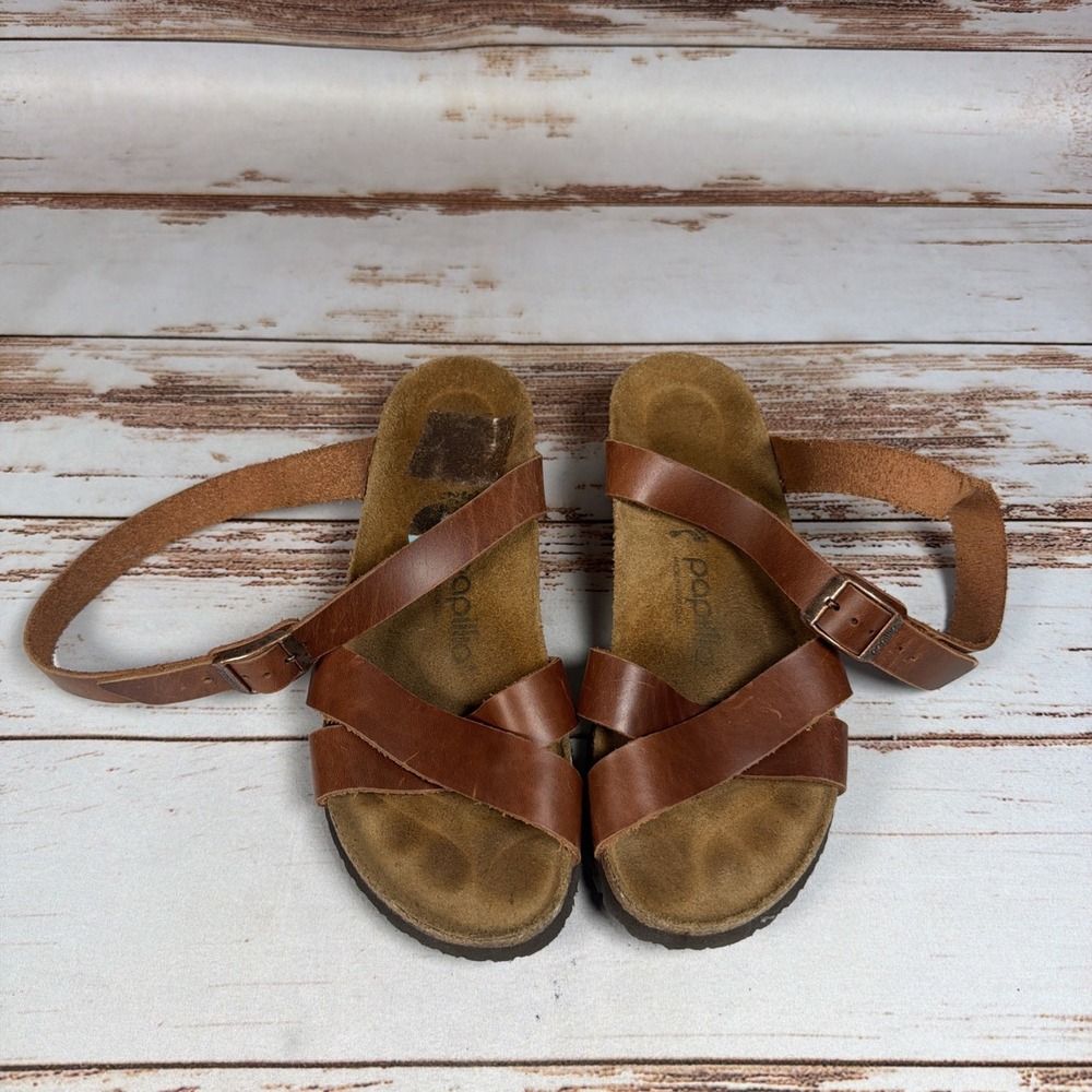 Birkenstock Papillio Lola Sandal Brown Wedge Ankle Strap Womens 6.5 37